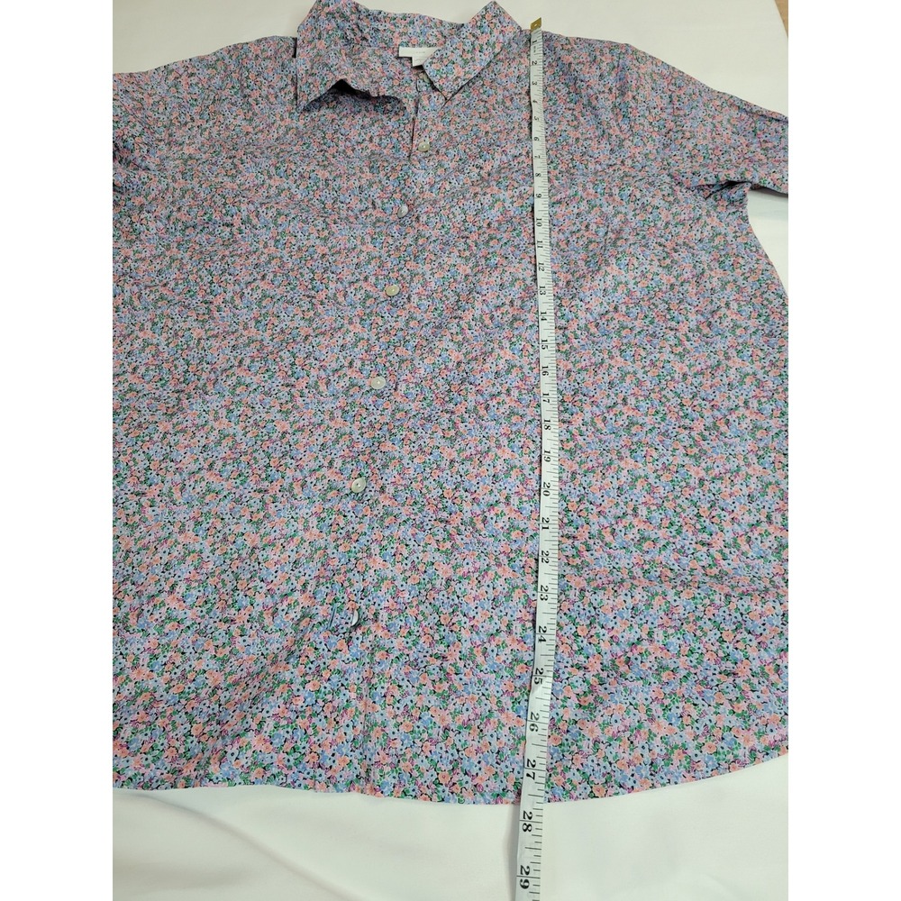 J. Jill Women Large Floral Button Down Shirt 100% Cotton Long Sleeve Blue Pink - Picture 6 of 9